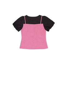 One Piece Puff Sleeve Crinkled Pit Stripe Top (Pink)